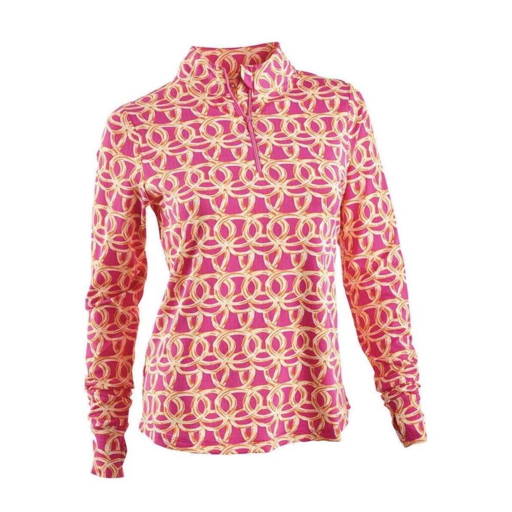 IBKUL UBHOT SHILOH PINK ORANGE MEGAHEAT Long Sleeve Mock Golf Shirt - XL